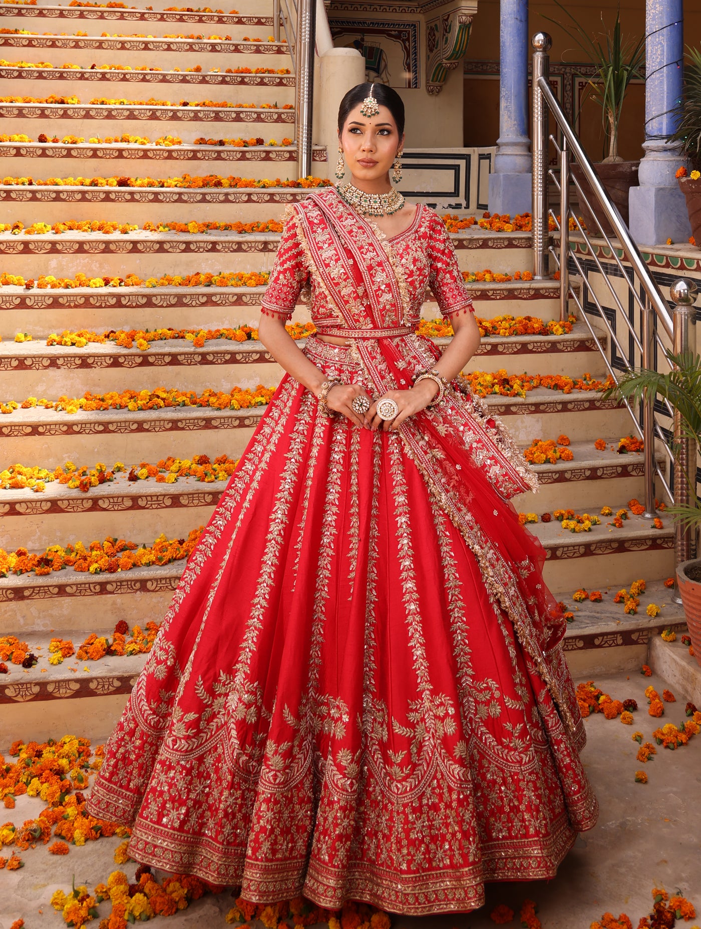 CRIMSON RED RAW SILK LEHENGA