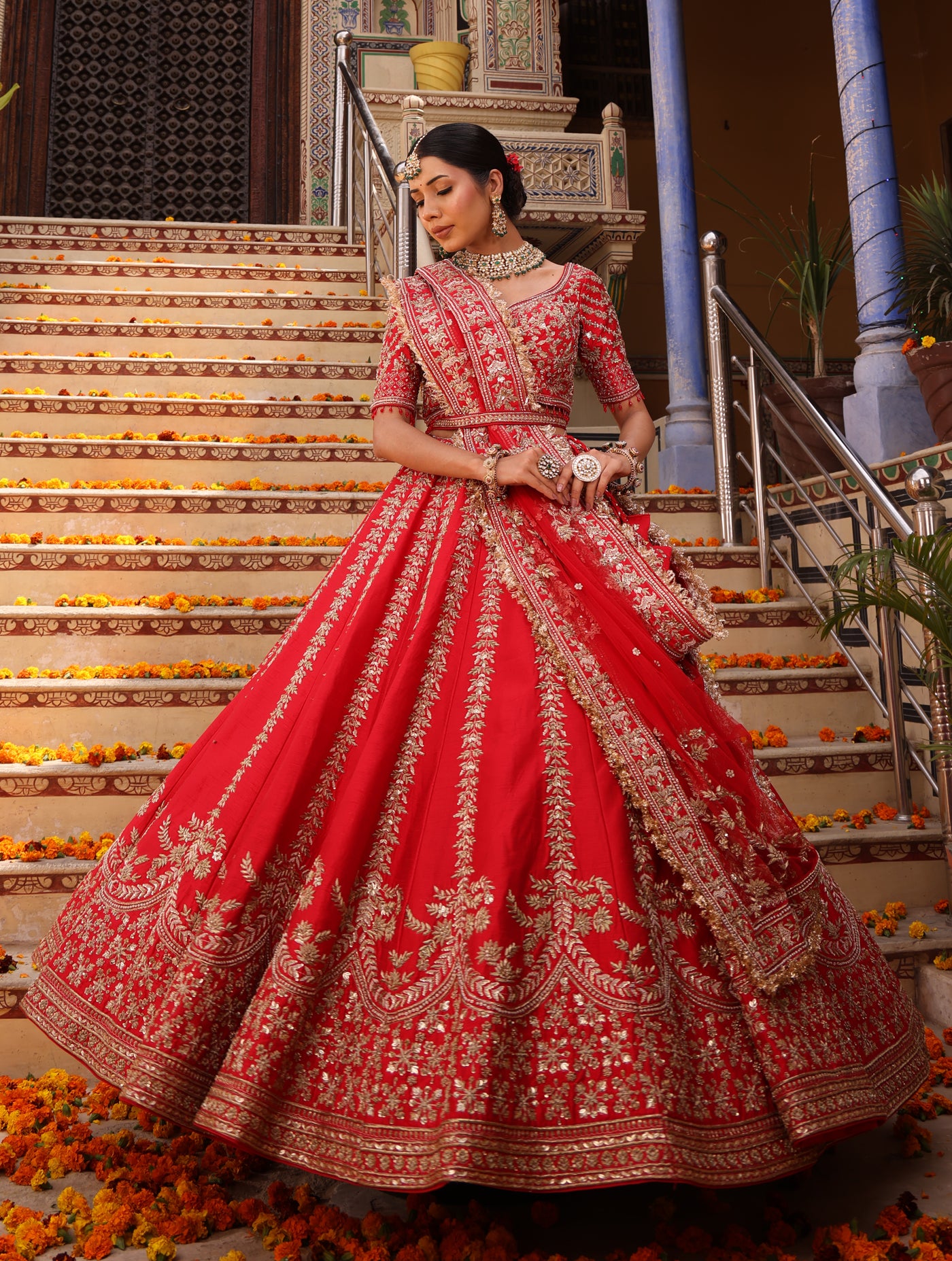 CRIMSON RED RAW SILK LEHENGA