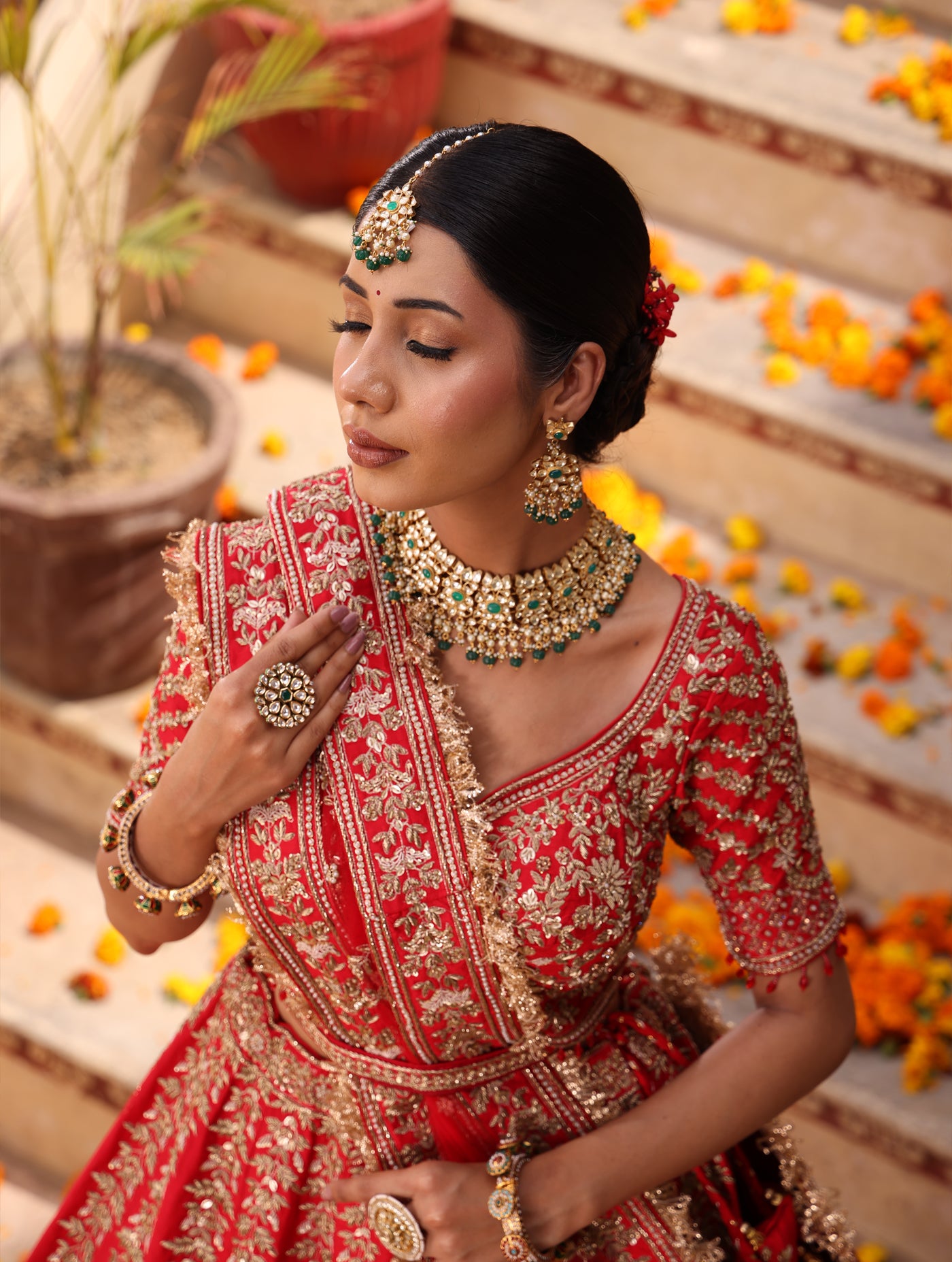 CRIMSON RED RAW SILK LEHENGA