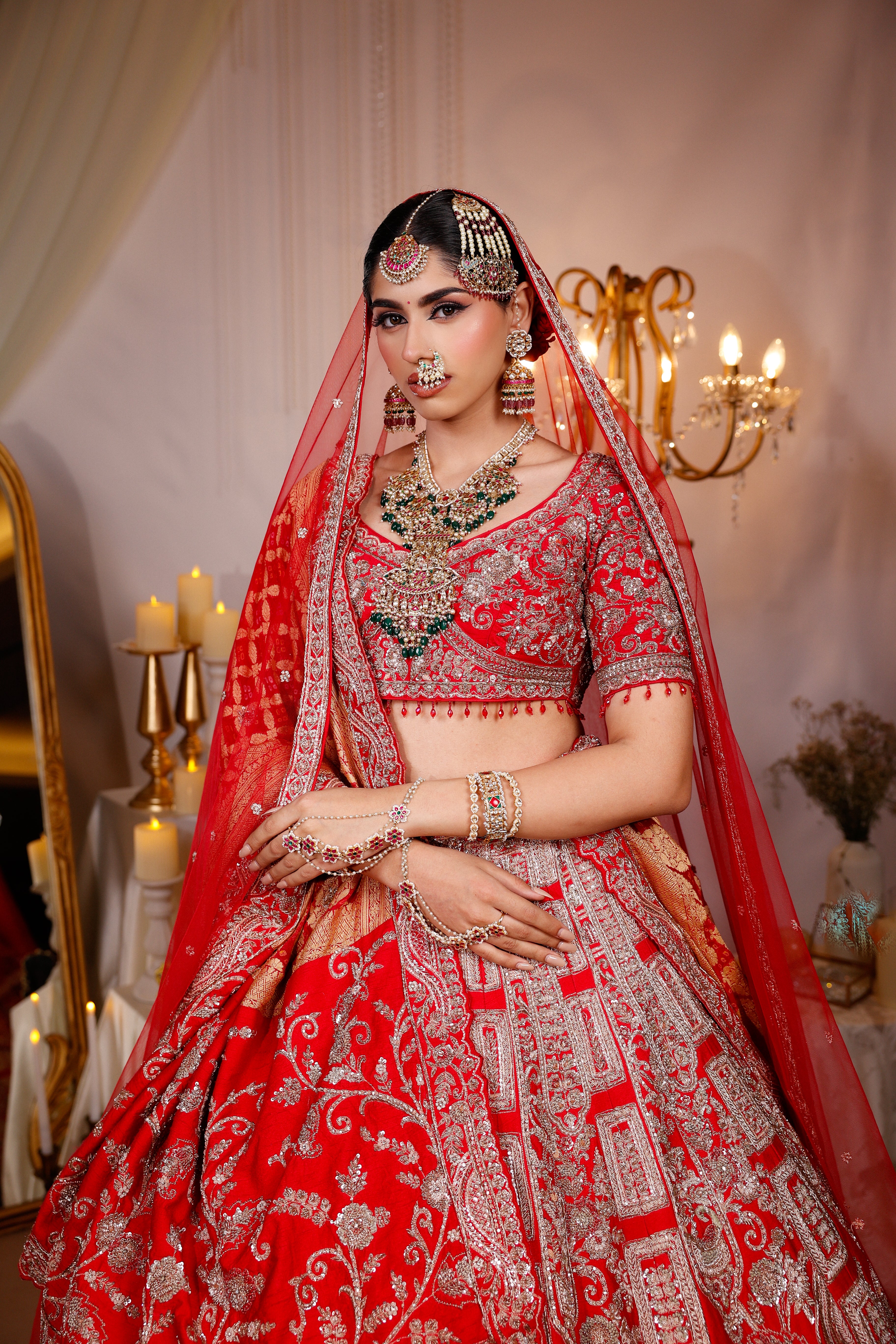 SCARLET RED RAW SILK LEHENGA