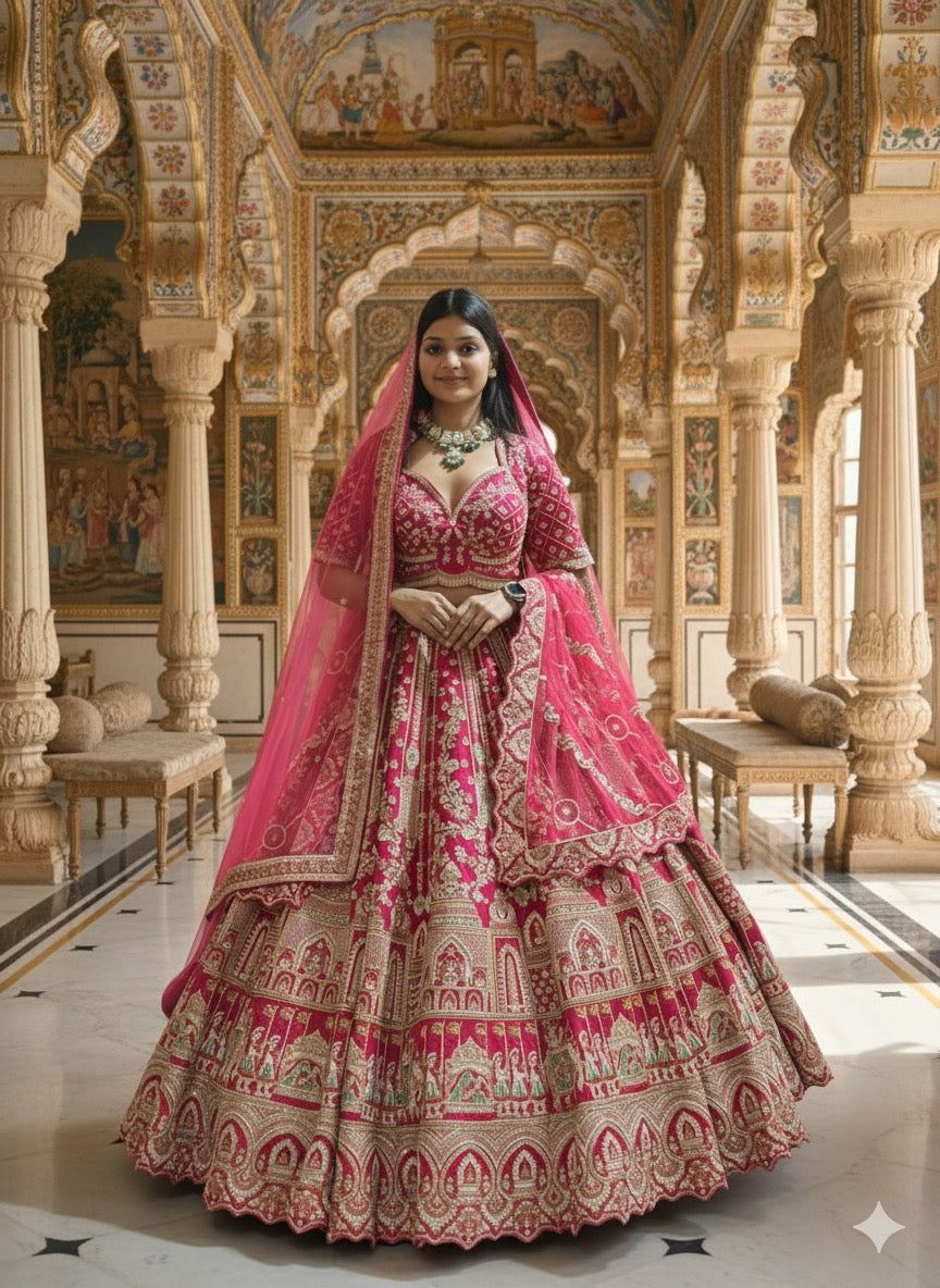 HOT PINK RAW SILK LEHENGA