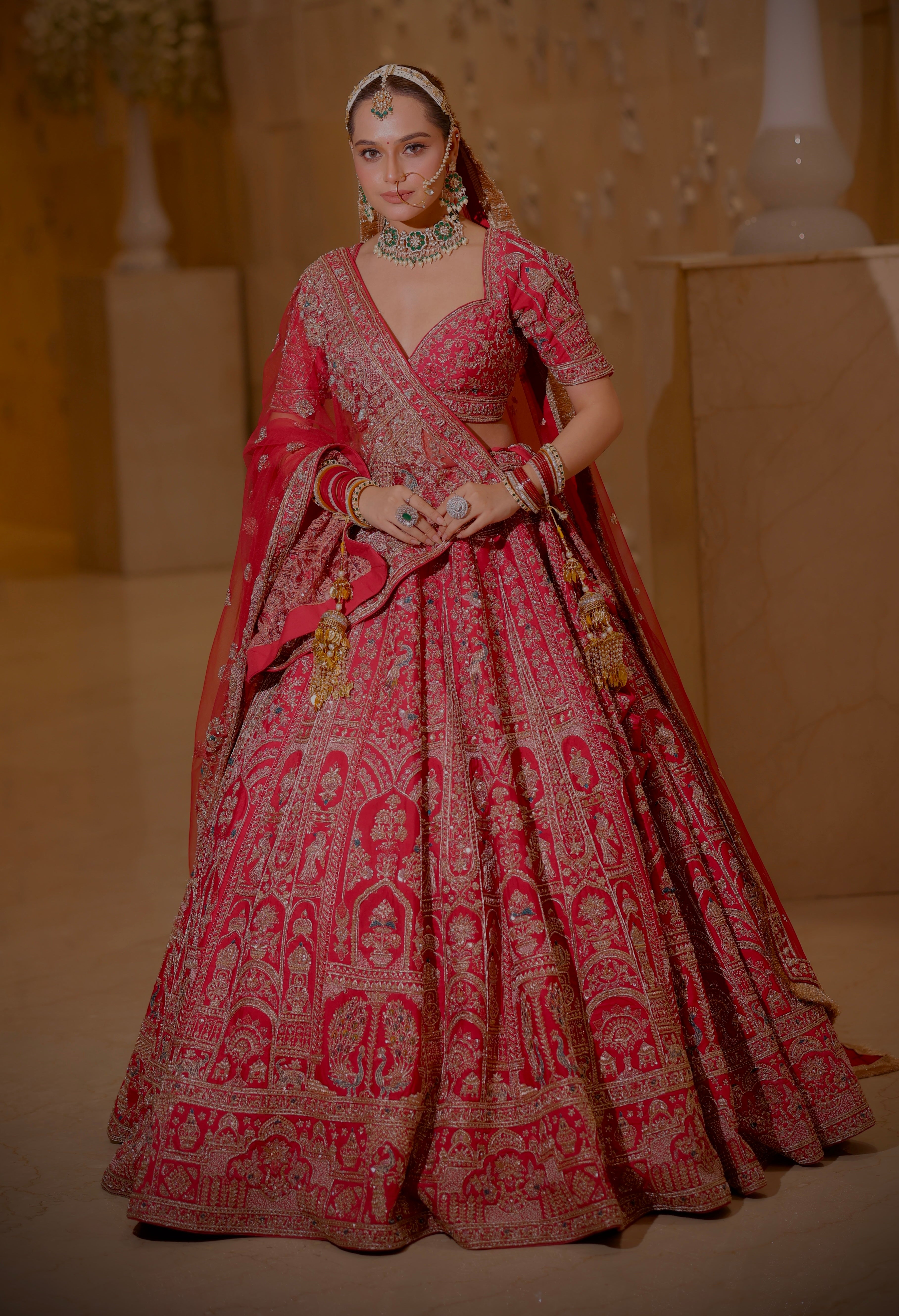 SCARLET RED RAW SILK LEHENGA