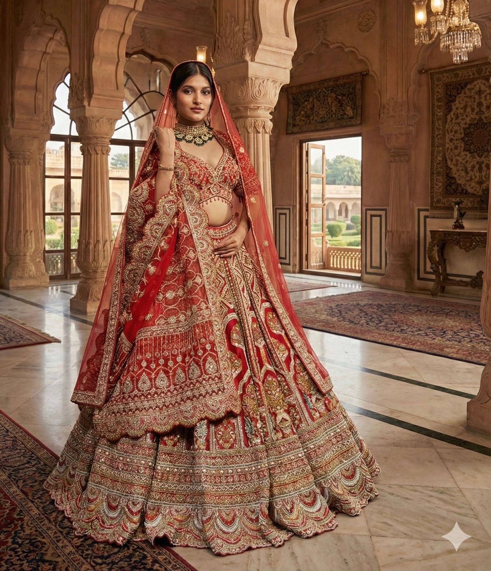 SCARLET RED RAW SILK LEHENGA