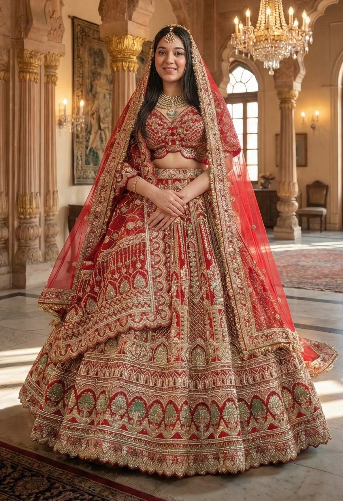 SCARLET RED RAW SILK LEHENGA
