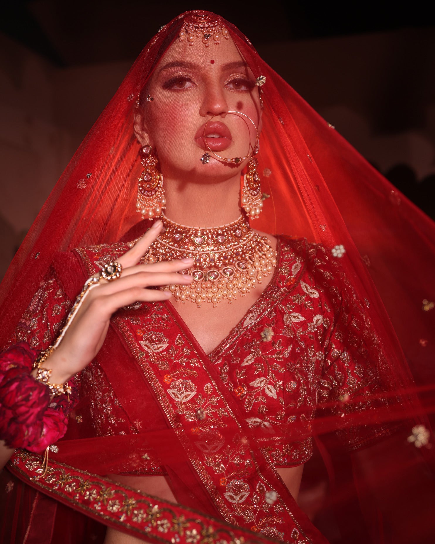 CRIMSON RED RAW SILK LEHENGA