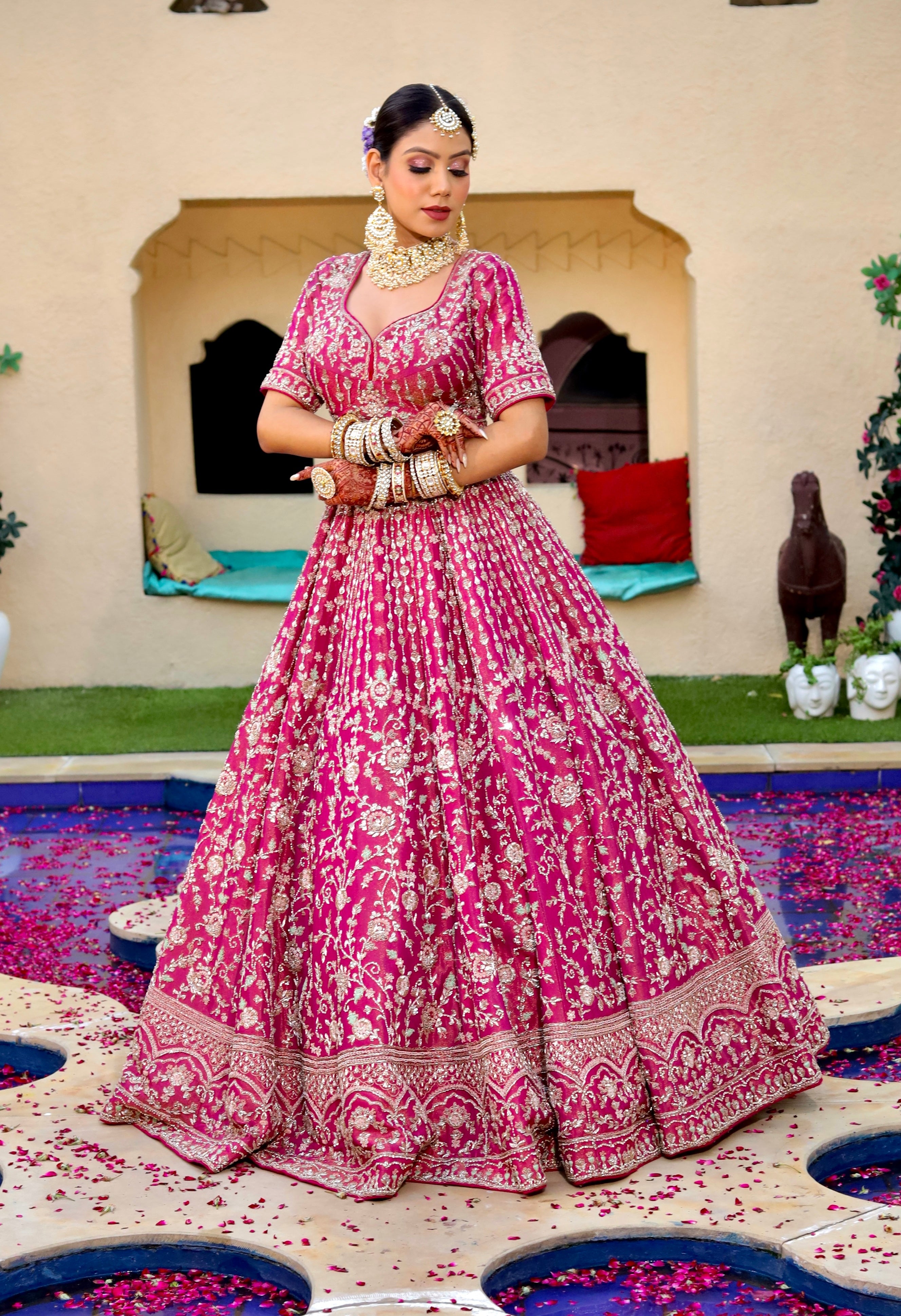 ROYAL FUCHSIA PINK ORGANZA LEHENGA