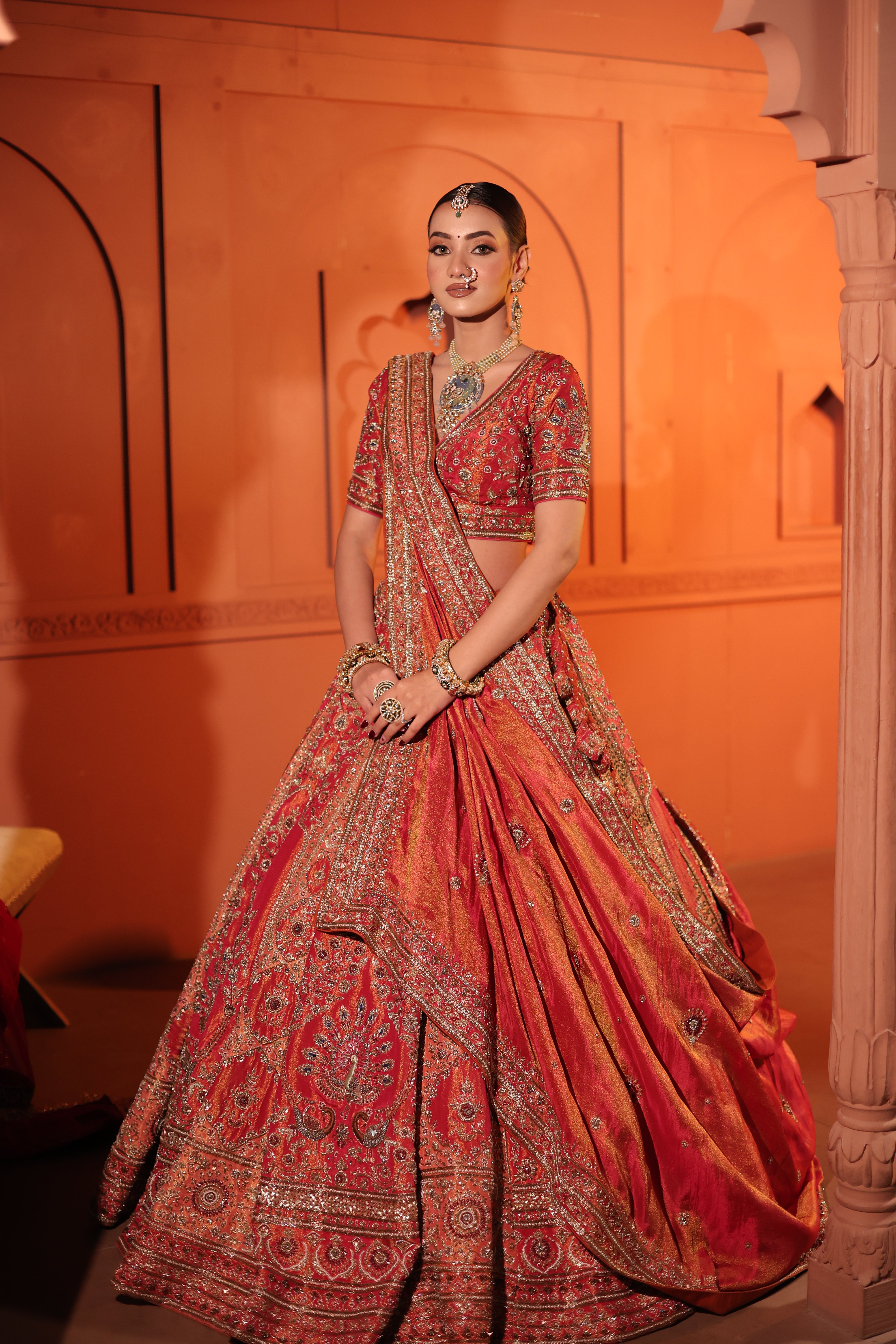 HALLOWEEN ORANGE TISSUE LEHENGA
