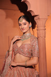 SALMON PEACH TISSUE LEHENGA