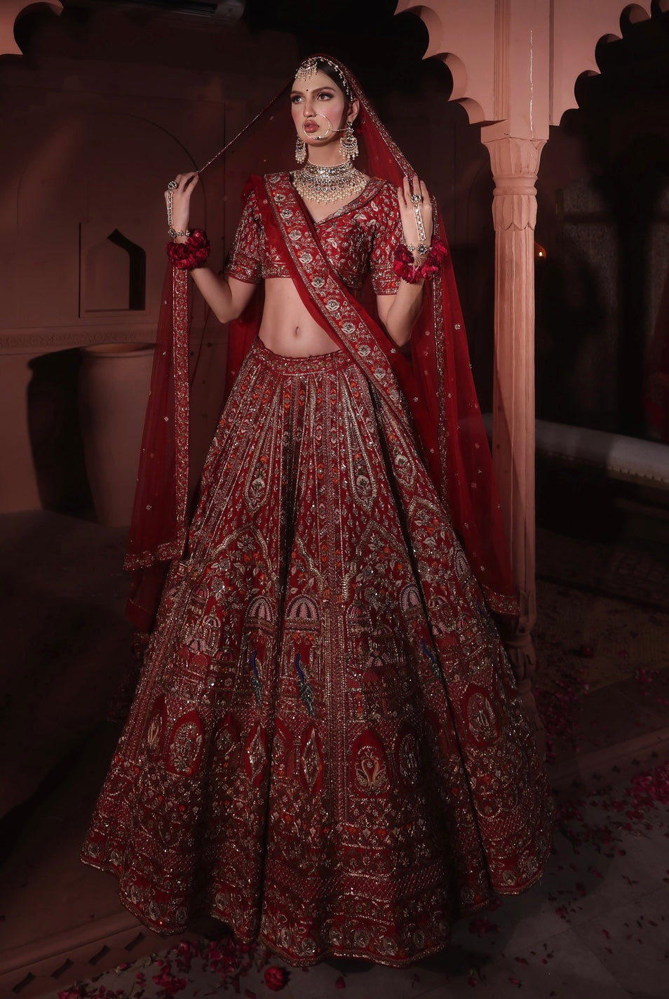 CRIMSON RED RAW SILK LEHENGA