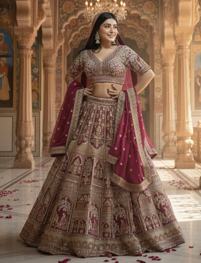 ONION TISSUE EMBROIDERED LEHENGA