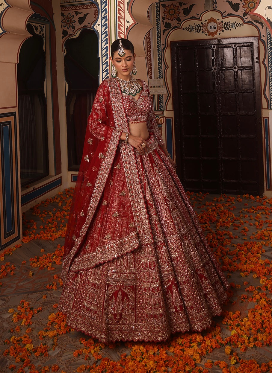 RUST RED RAW SILK LEHENGA