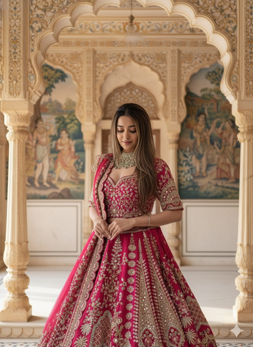 FUCHSIA PINK RAW SILK LEHENGA