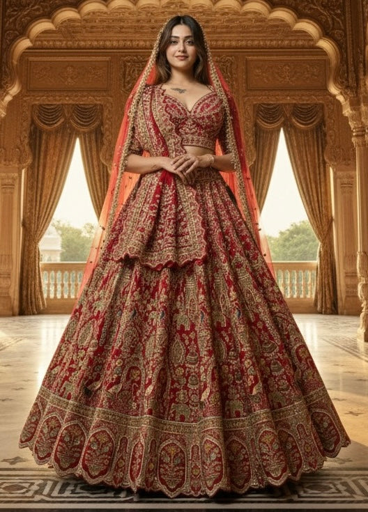 CRIMSON RED RAW SILK LEHENGA