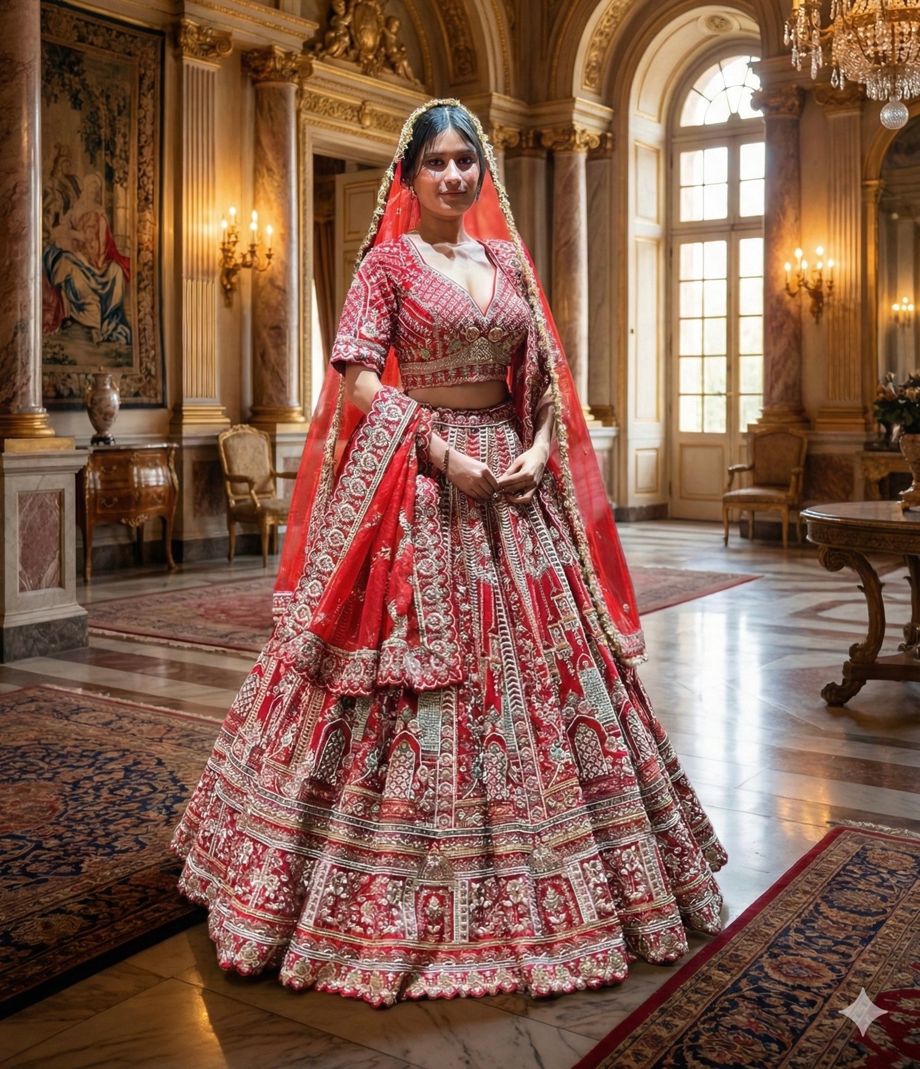 SCARLET RED RAW SILK LEHENGA