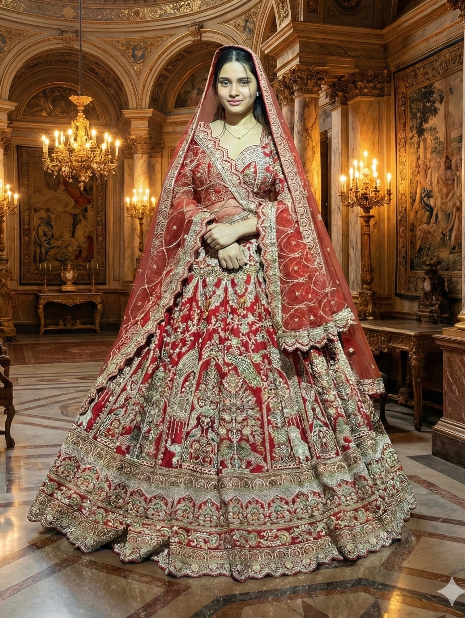 CRIMSON RED RAW SILK LEHENGA