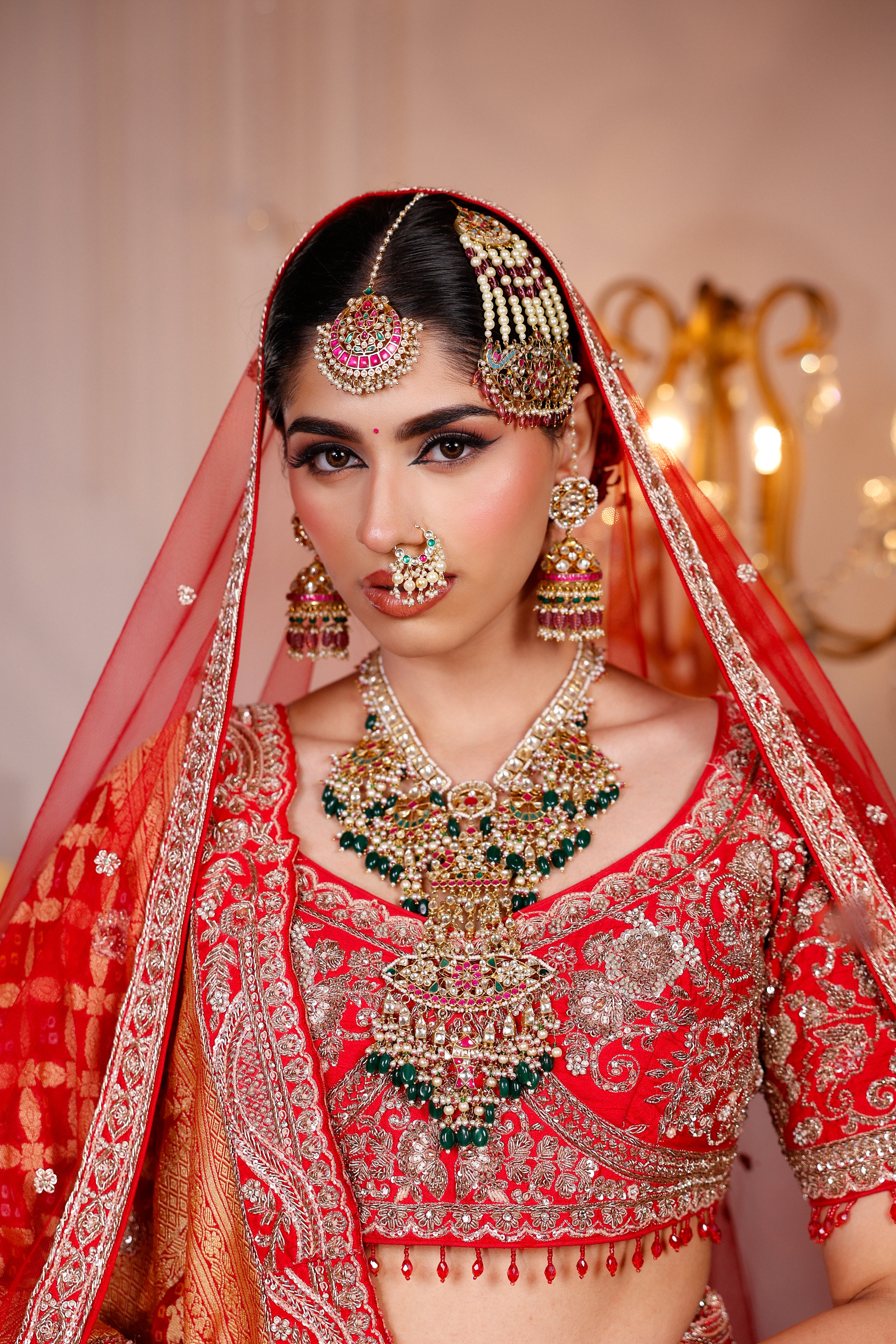 SCARLET RED RAW SILK LEHENGA