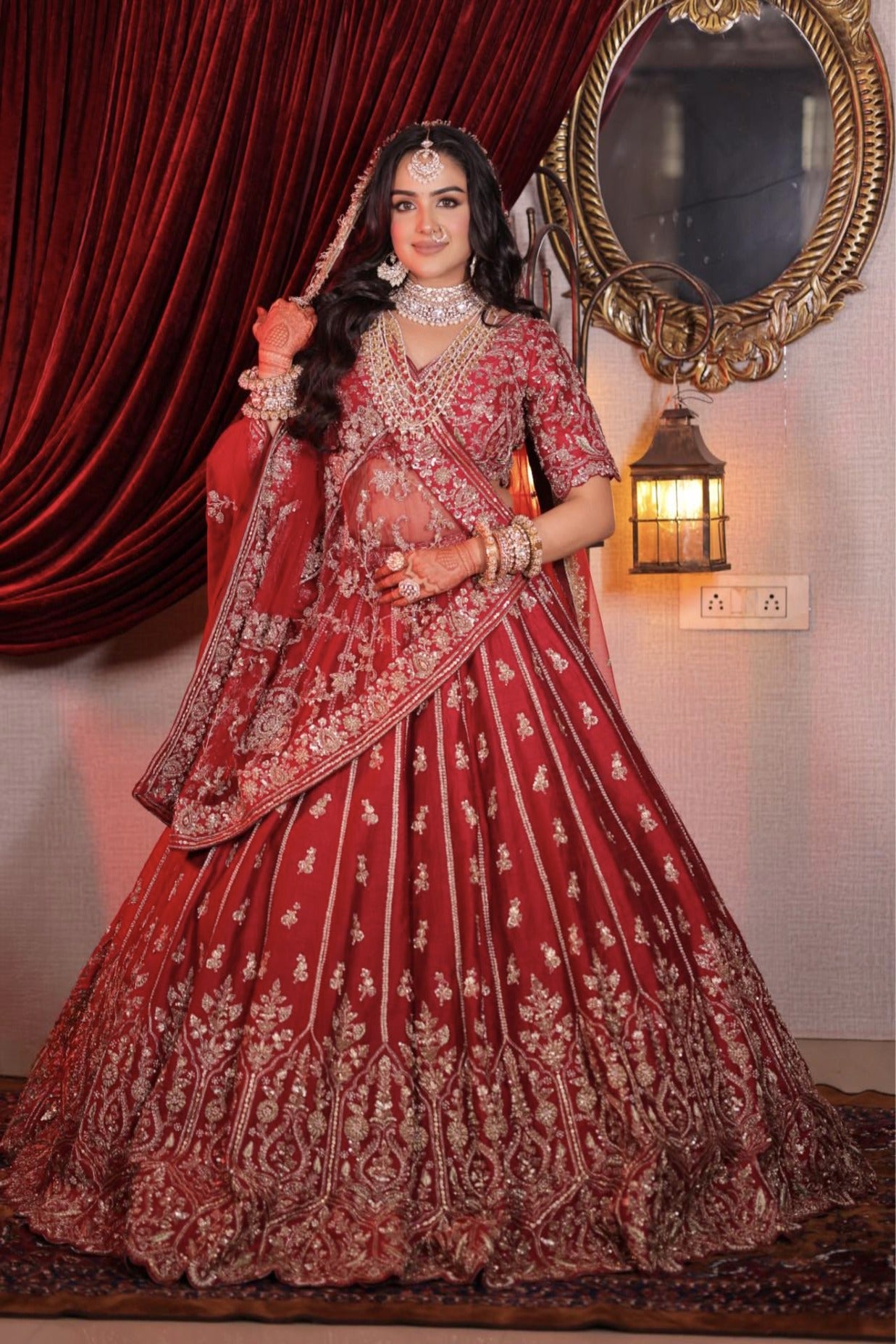 RED RAW SILK LEHENGA