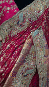 Beautiful close-up of the scalloped dupatta border featuring fine floral thread work and crystalline jarkan highlights.