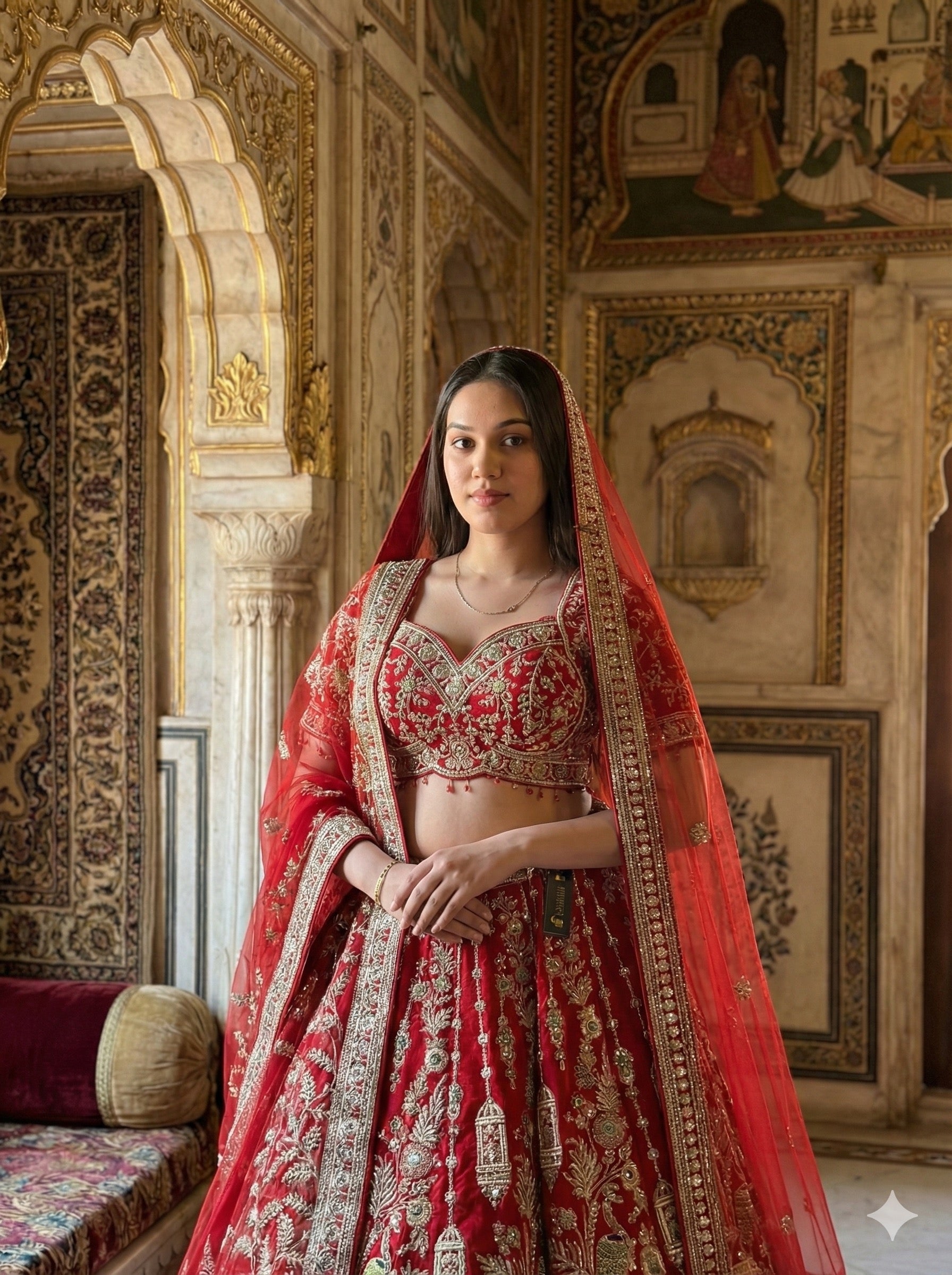 SCARLET RED RAW SILK LEHENGA