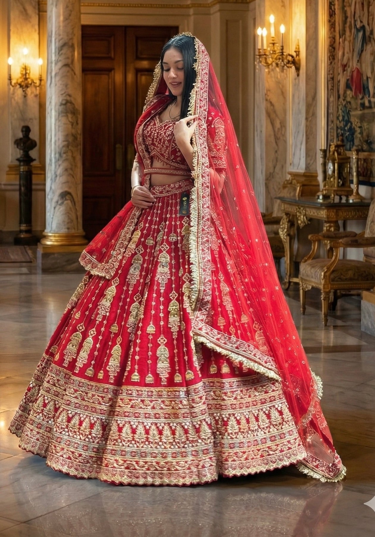 SCARLET RED RAW SILK LEHENGA