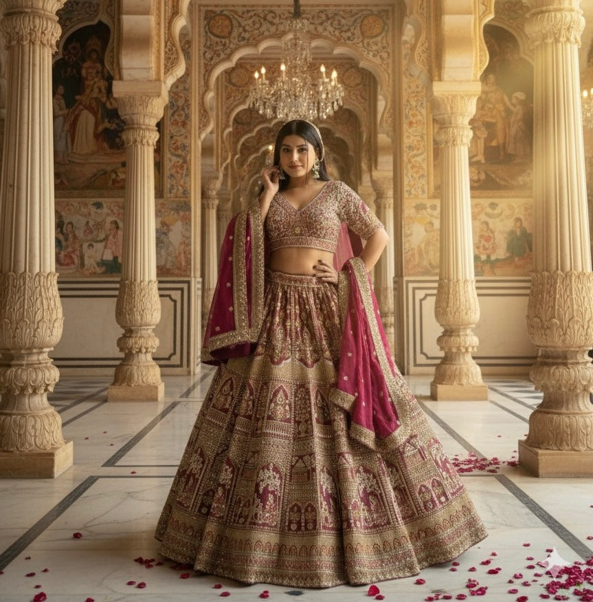 ONION TISSUE EMBROIDERED LEHENGA