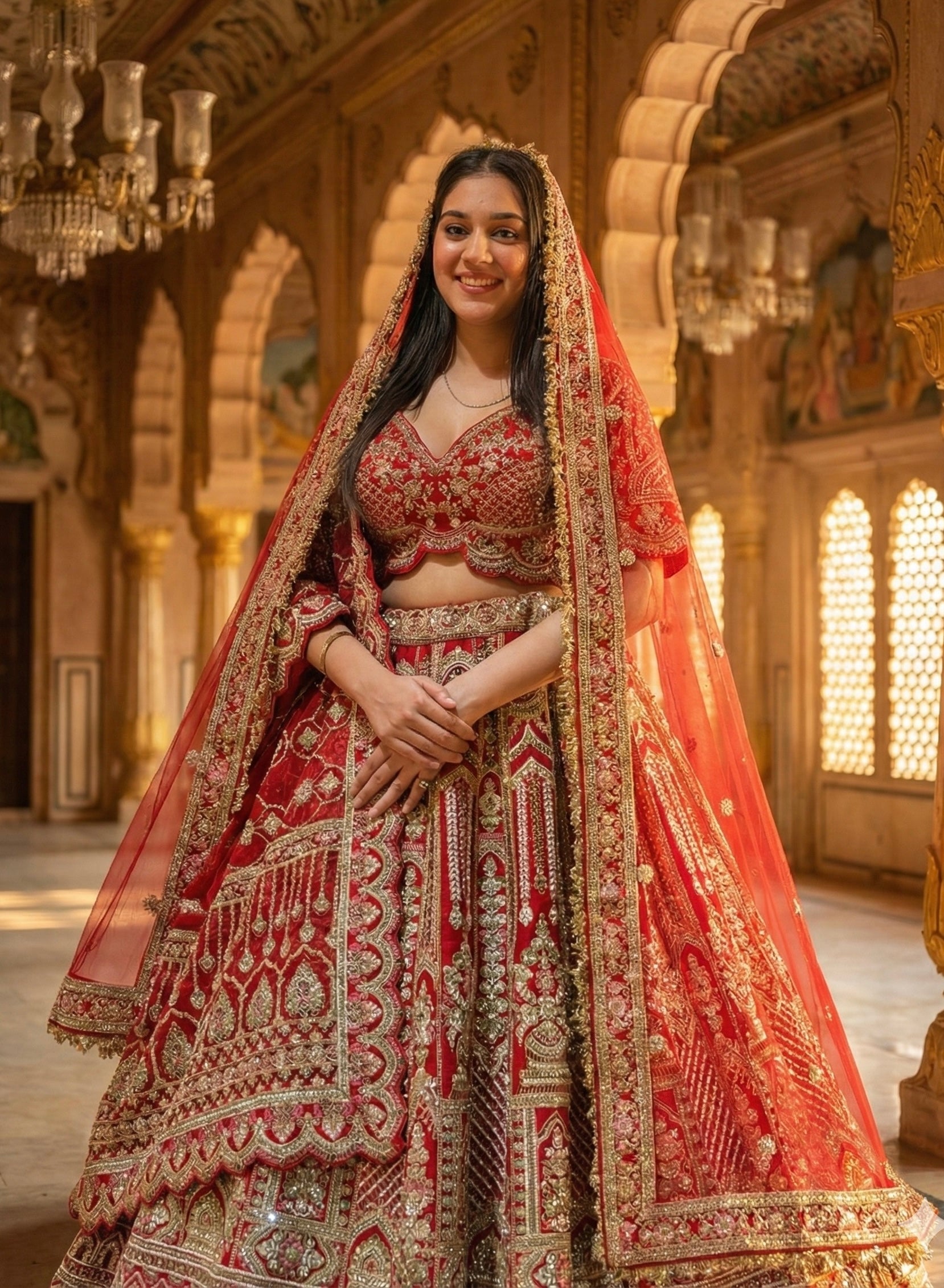SCARLET RED RAW SILK LEHENGA