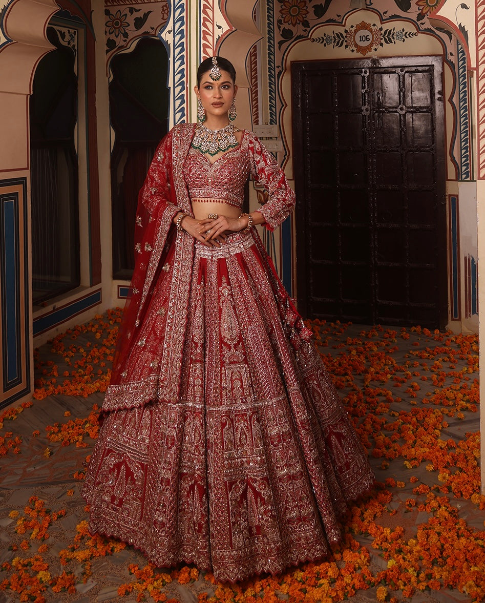 RUST RED RAW SILK LEHENGA