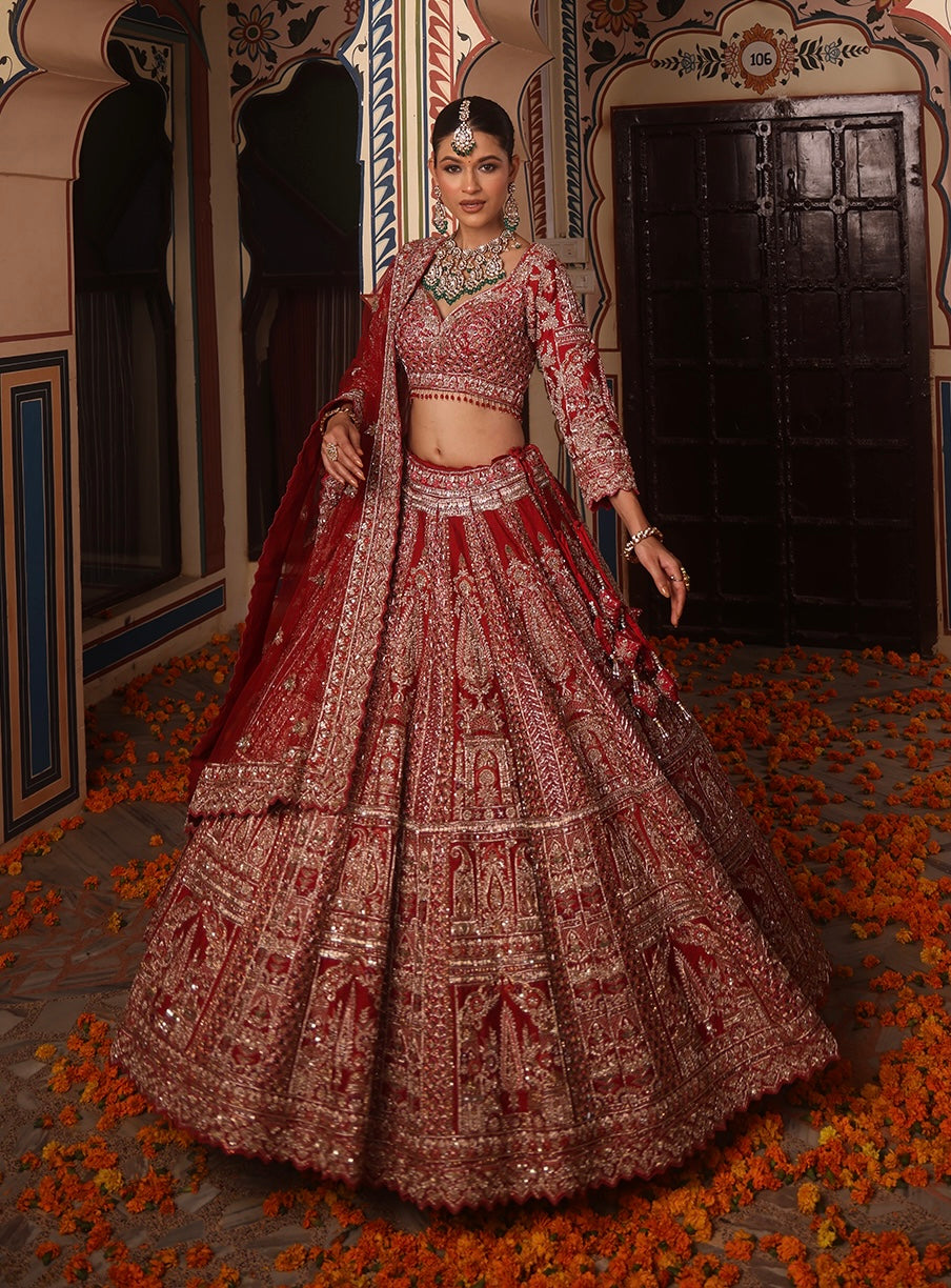 RUST RED RAW SILK LEHENGA
