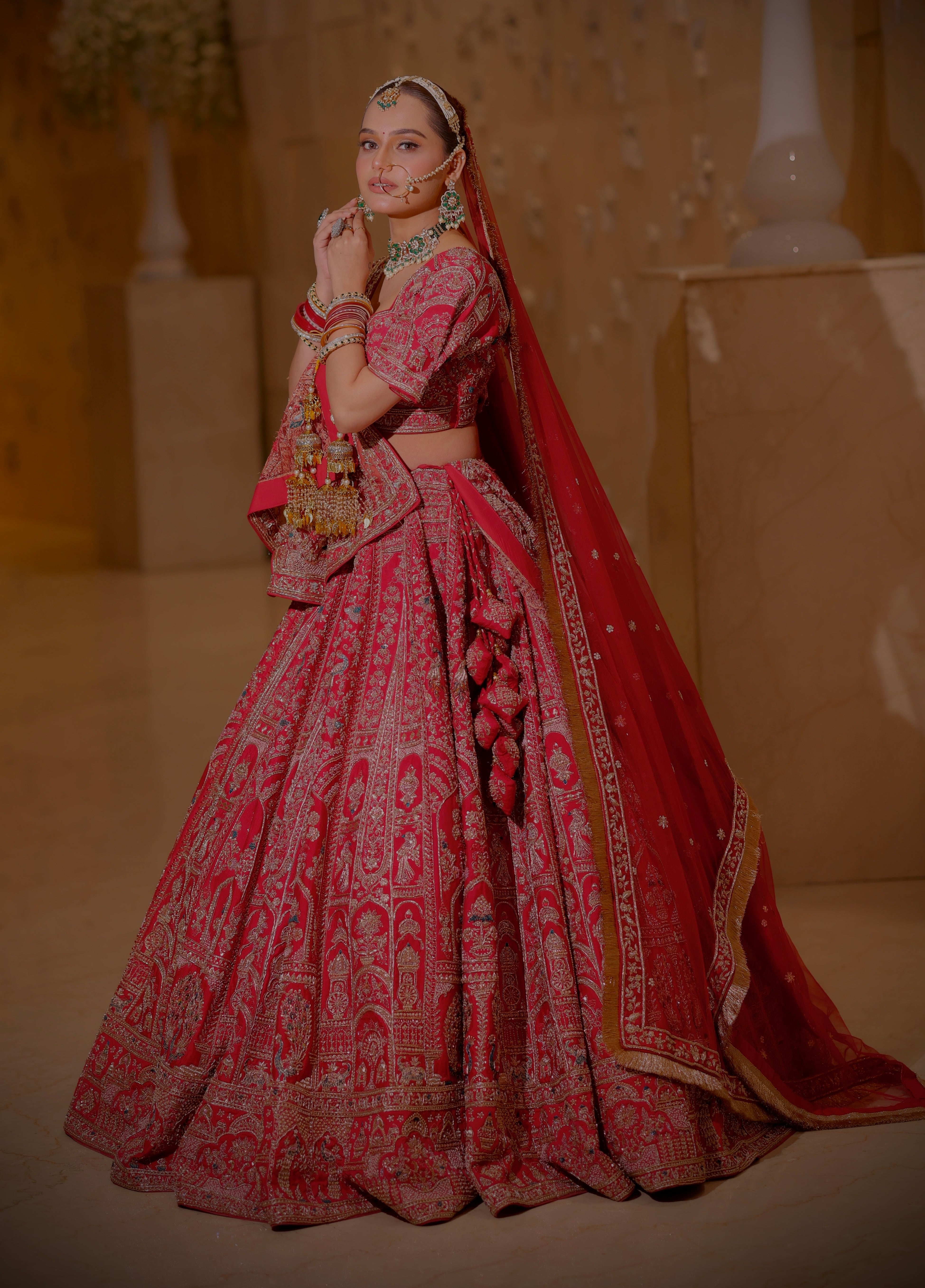SCARLET RED RAW SILK LEHENGA