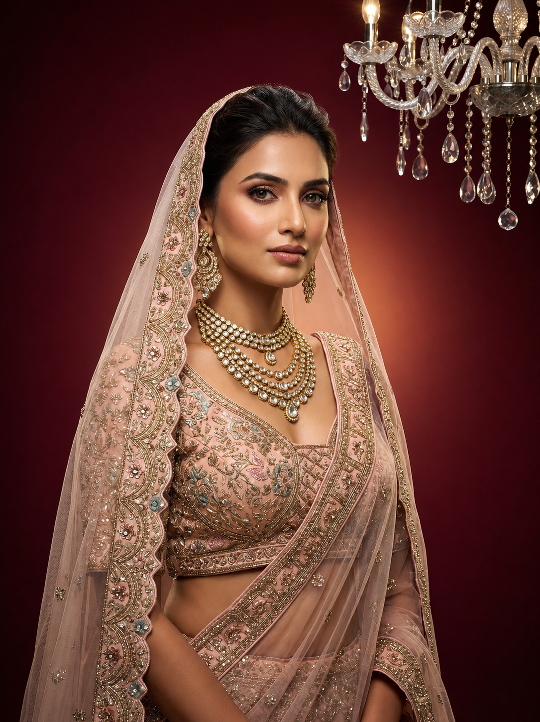 Designer baby pink lehenga with sequins and stone work for wedding

