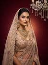 Designer baby pink lehenga with sequins and stone work for wedding
