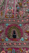 Detailed macro shot of pearls and silk threads on a ₹1,68,500 luxury ombre tissue lehenga.
