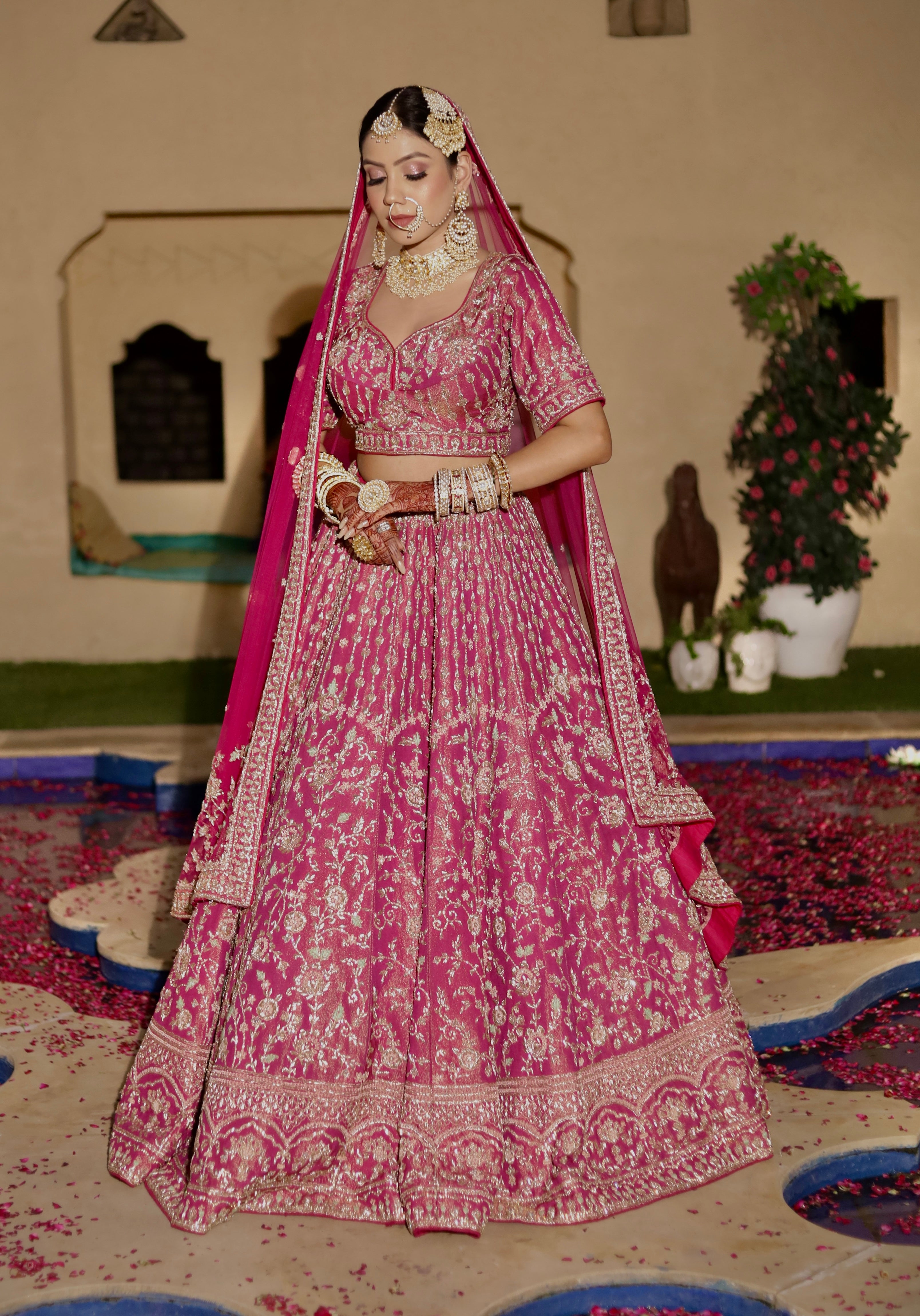 ROYAL FUCHSIA PINK ORGANZA LEHENGA