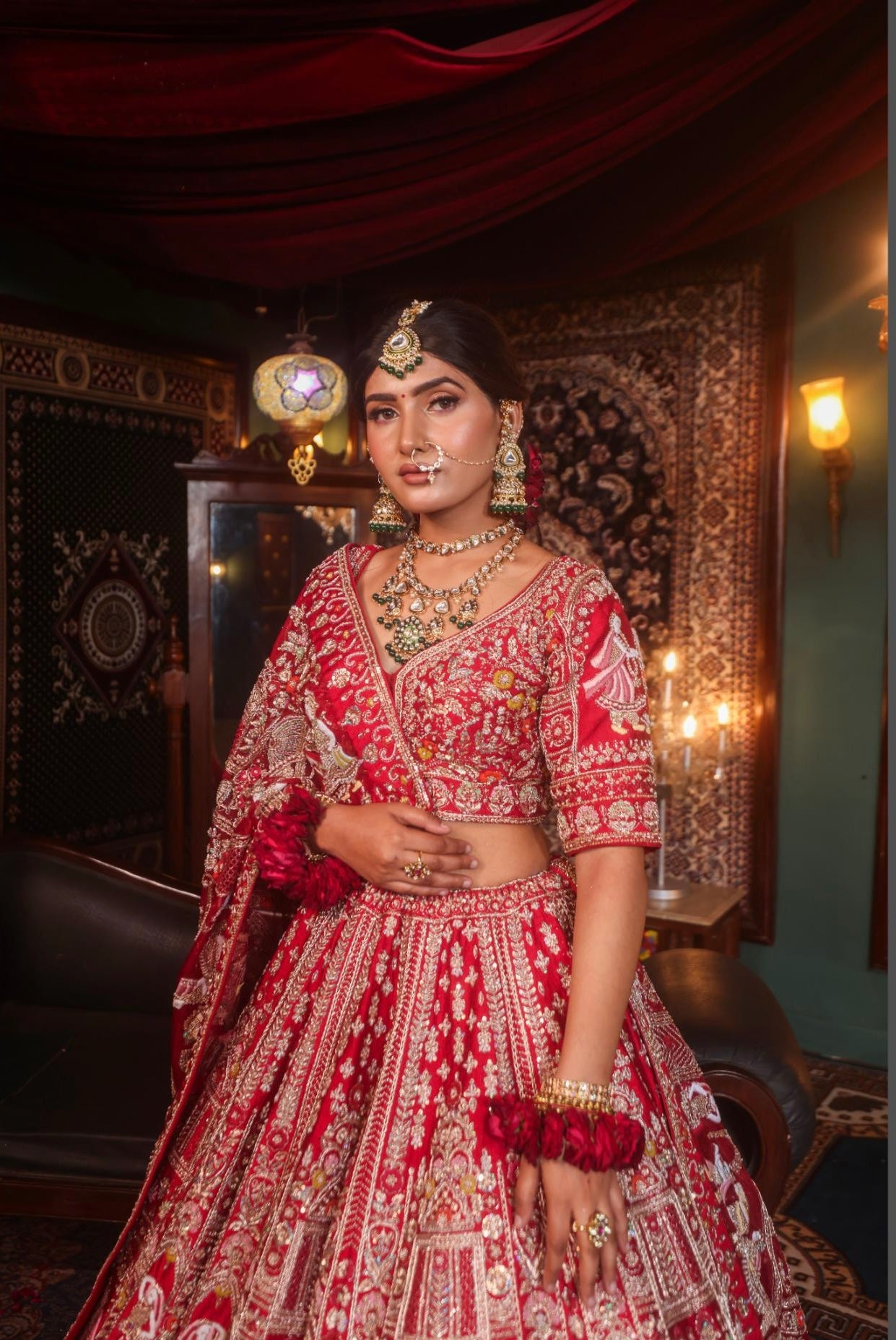 SCARLET RED RAW SILK LEHENGA