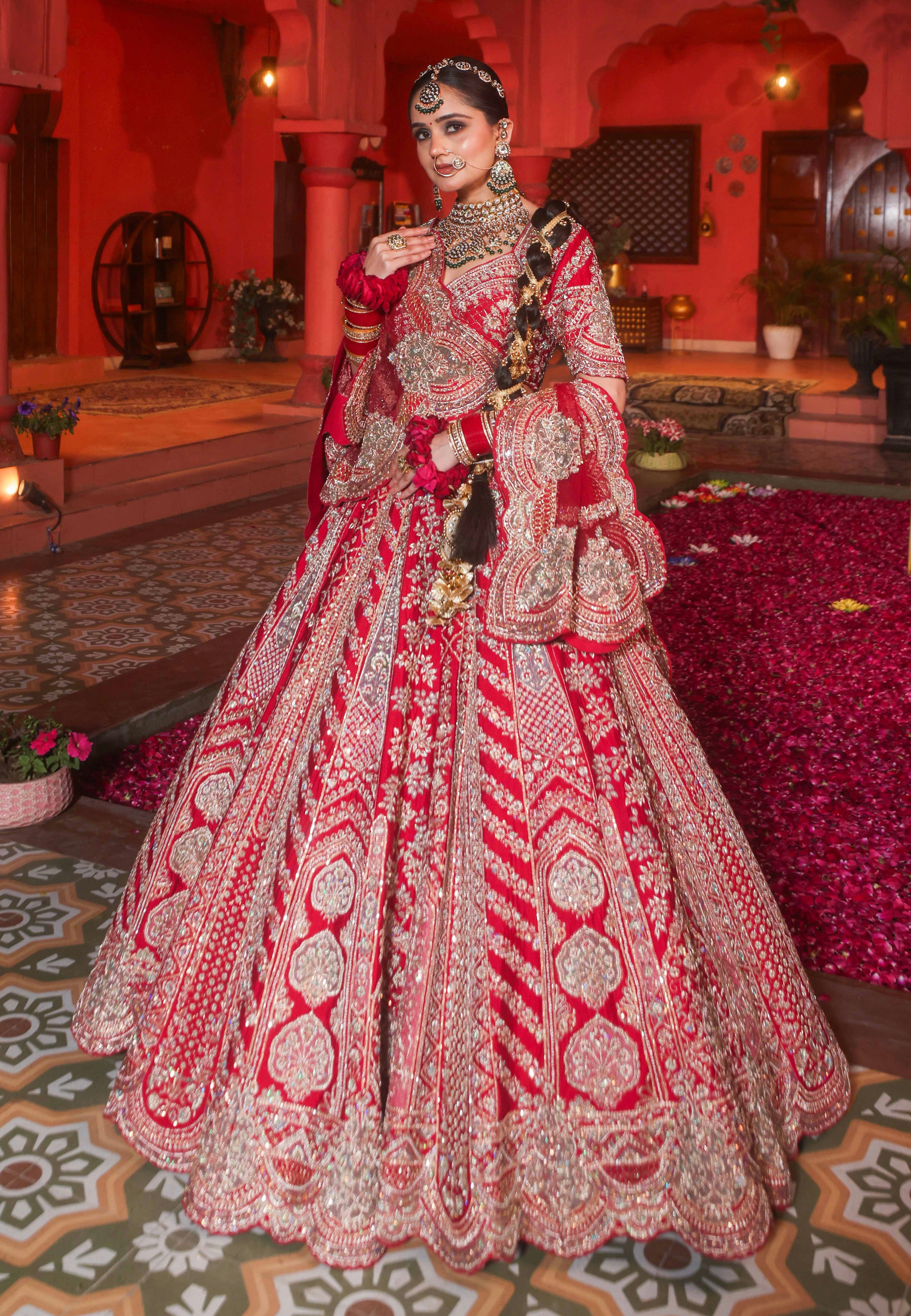 CRIMSON RED RAW SILK LEHENGA