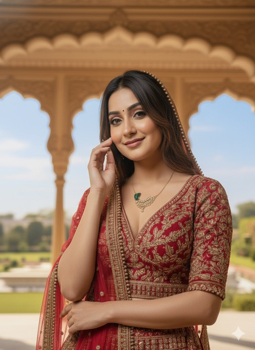CRIMSON RED RAW SILK LEHENGA