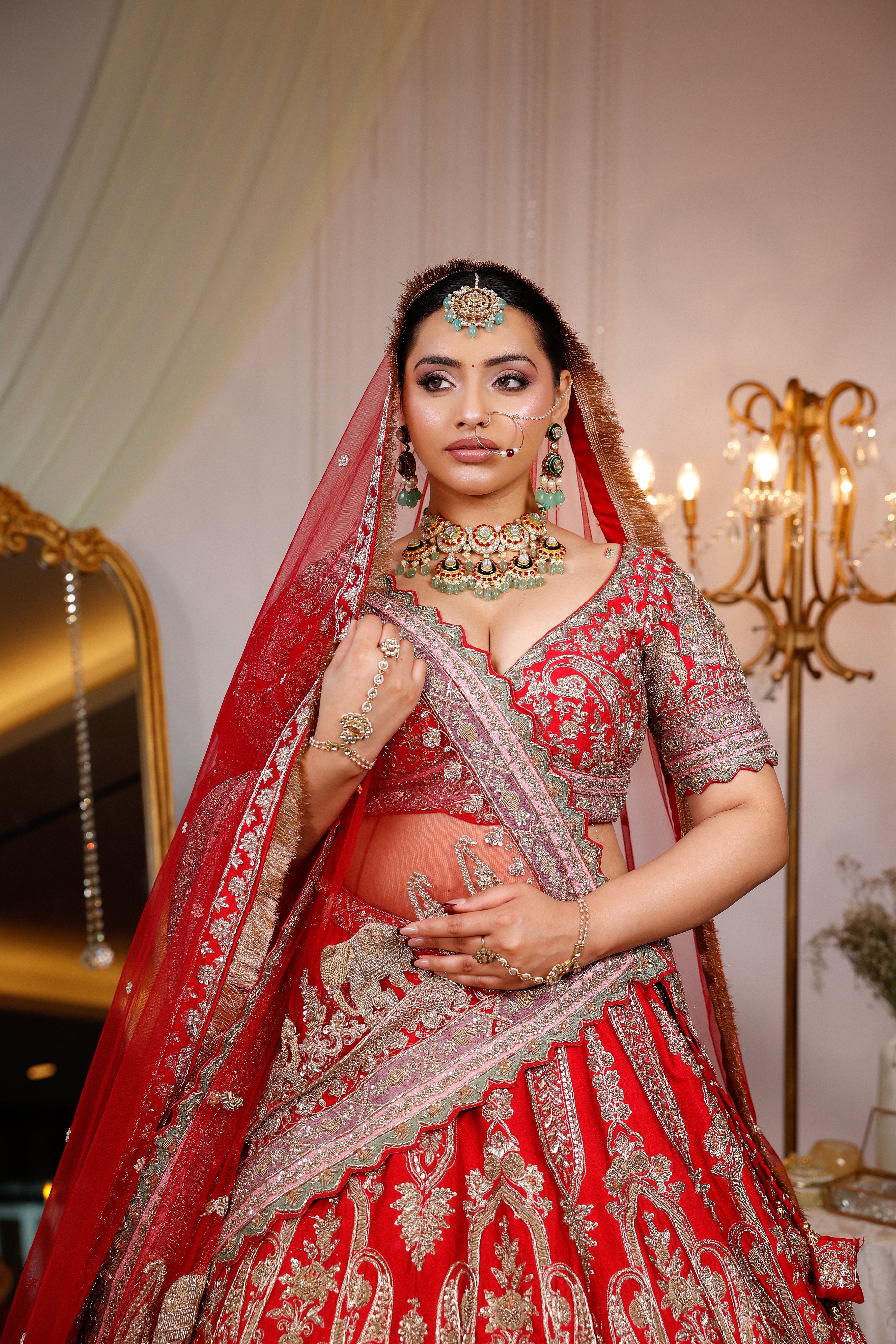 SCARLET RED RAW SILK LEHENGA