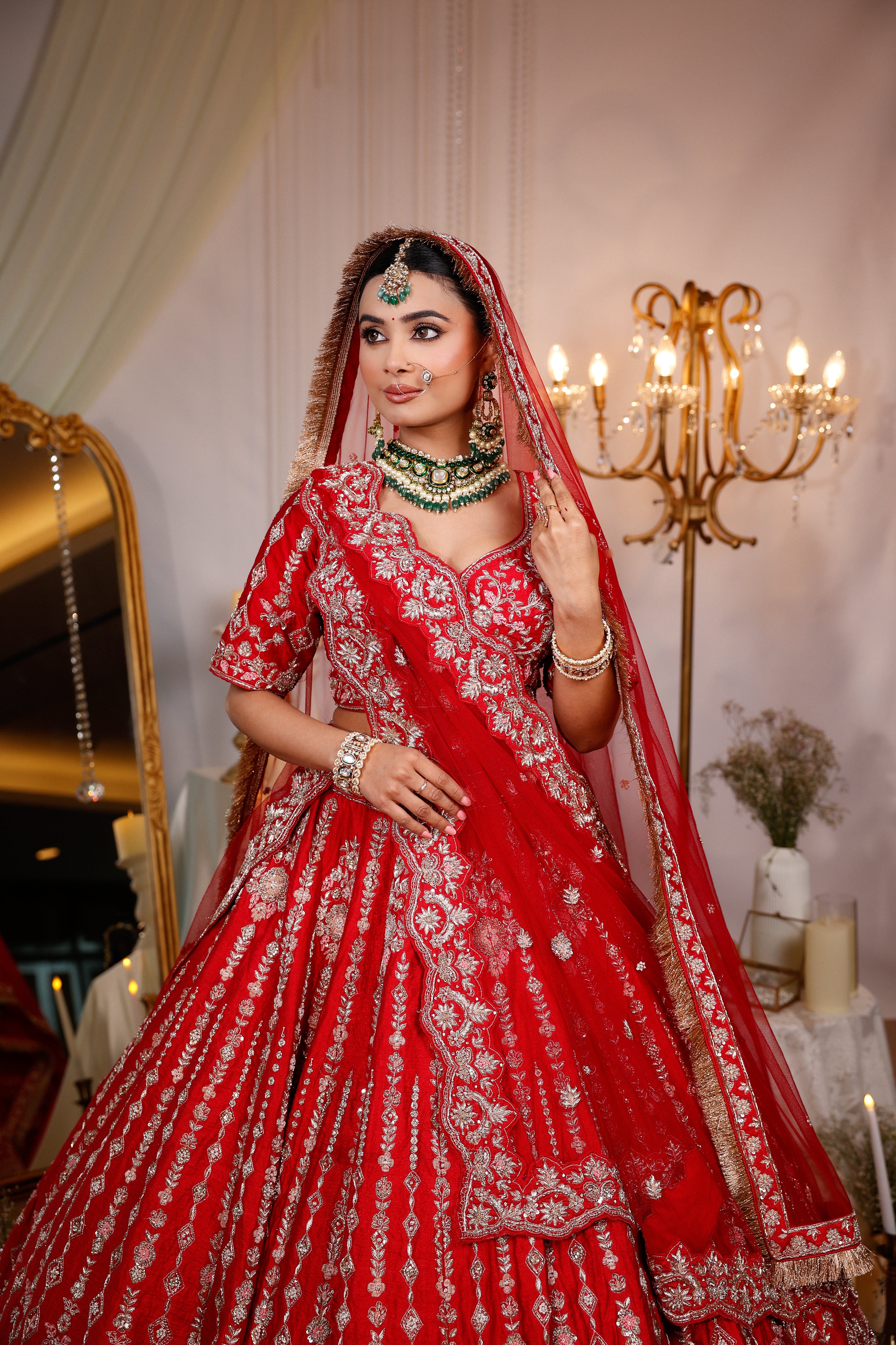 SCARLET RED RAW SILK LEHENGA