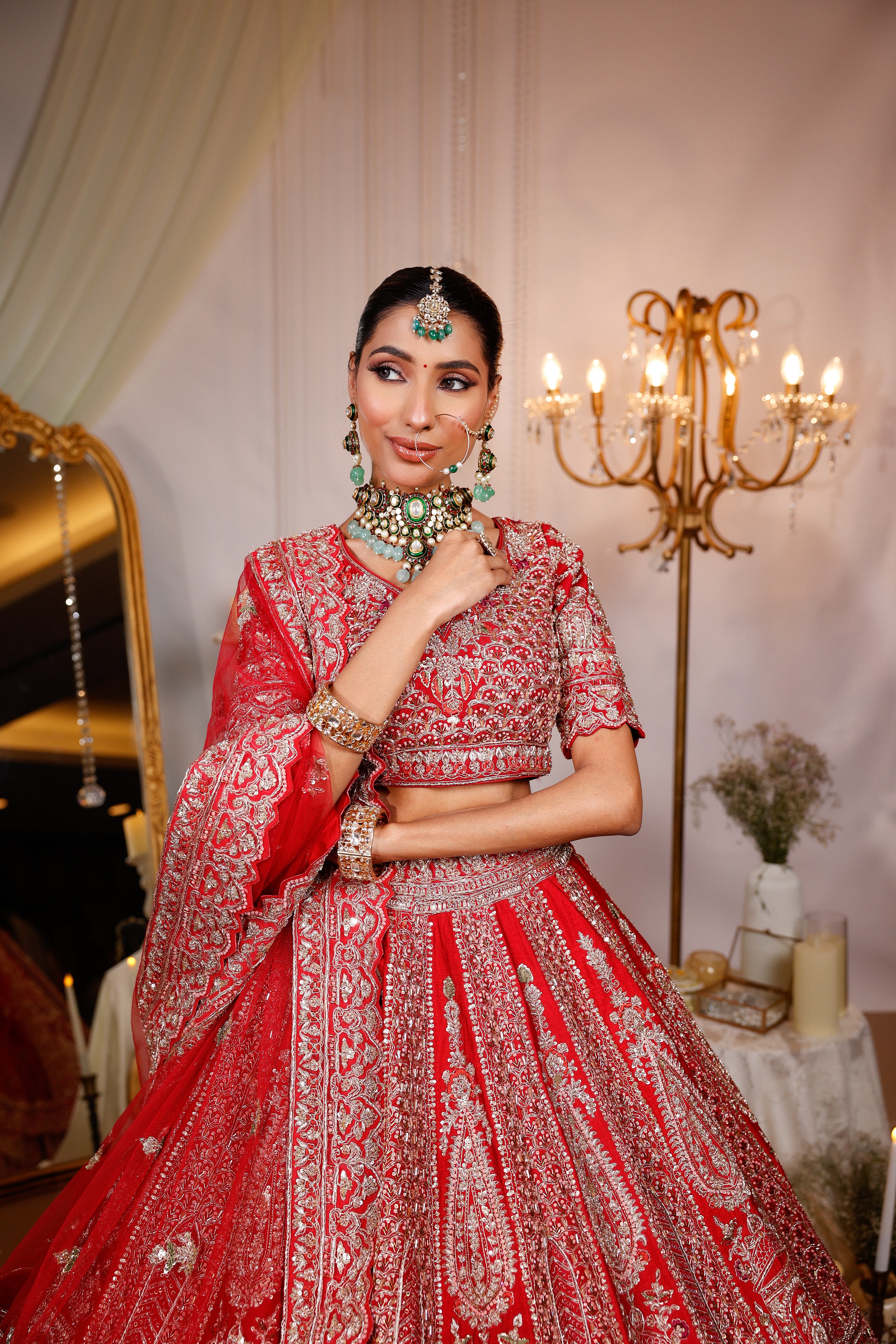 CRIMSON RED RAW SILK LEHENGA