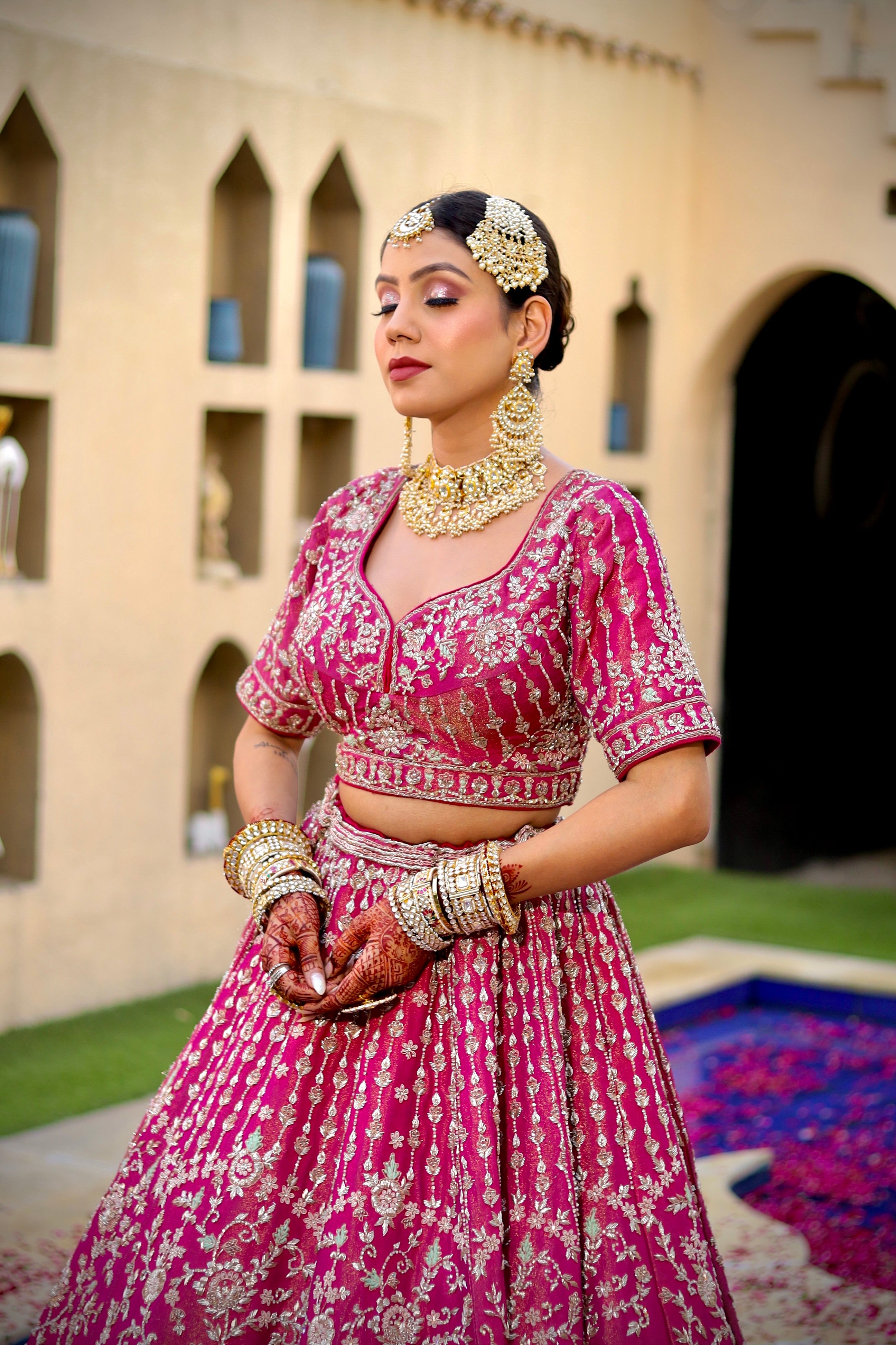 ROYAL FUCHSIA PINK ORGANZA LEHENGA