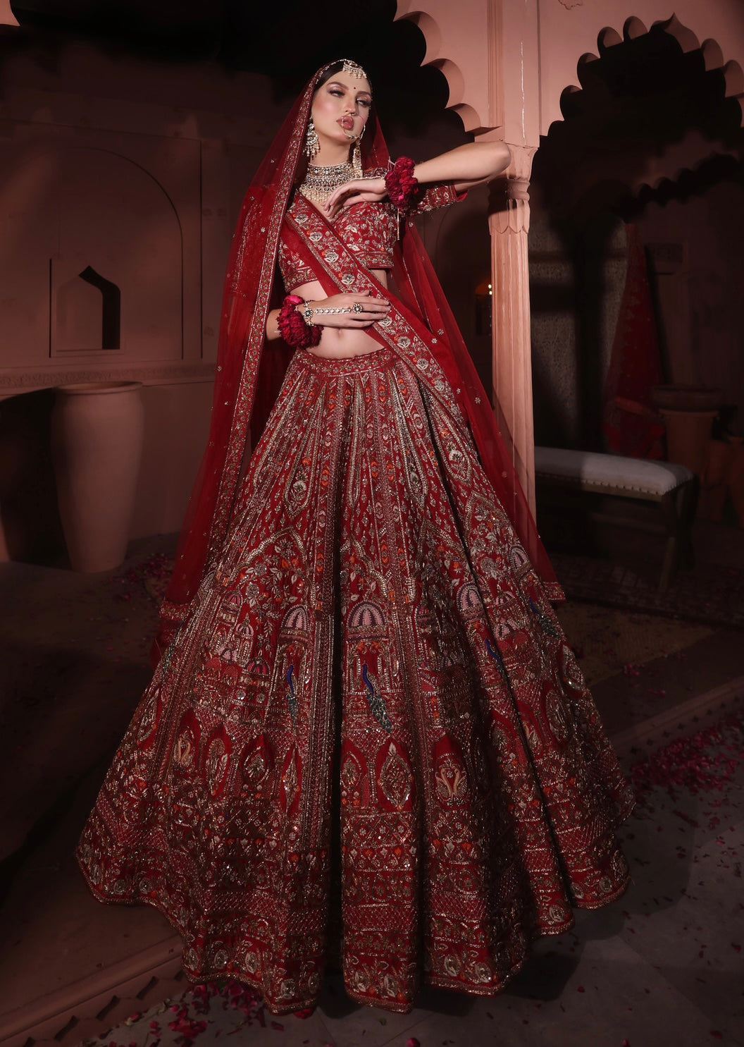 CRIMSON RED RAW SILK LEHENGA