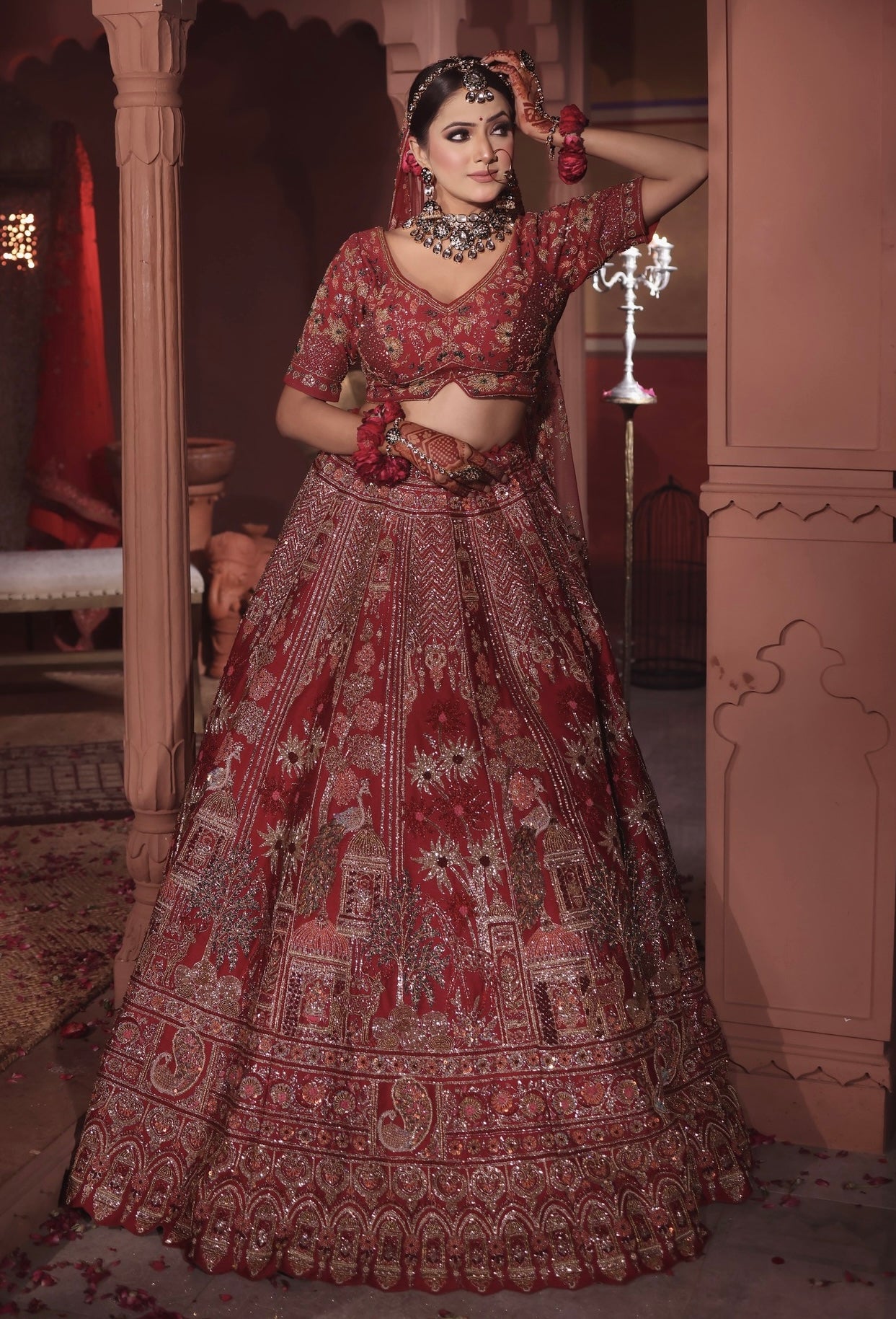 MAROON RAW SILK LEHENGA