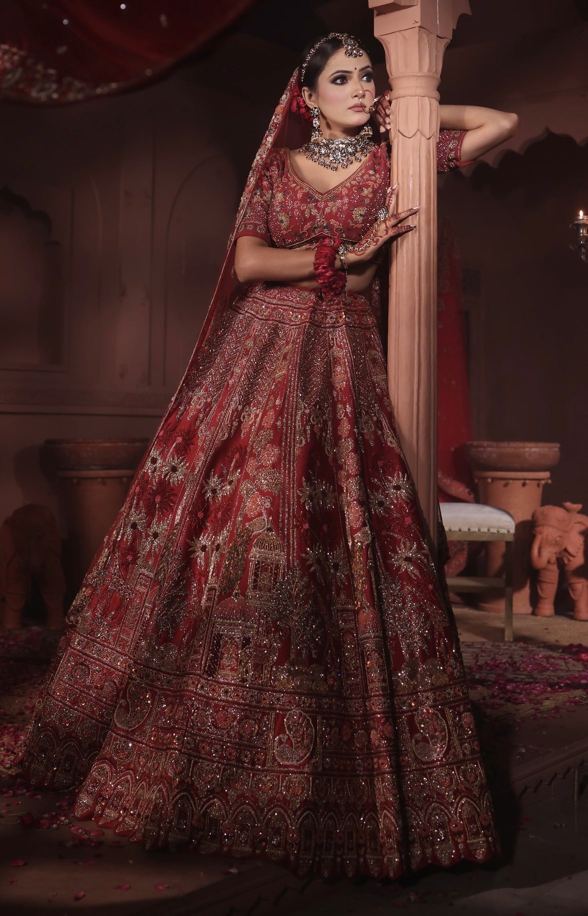 MAROON RAW SILK LEHENGA
