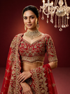 Heavy embroidered red lehenga for bride with handcrafted detailing
