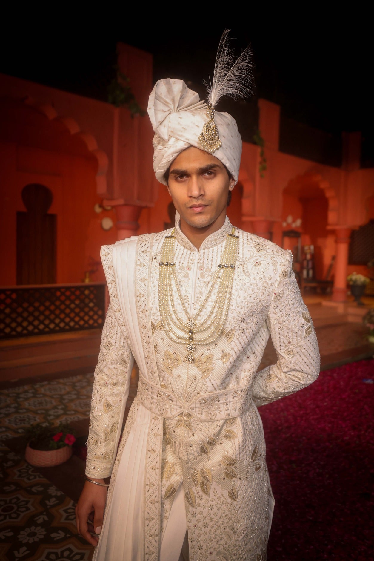 RADIANT WHITE EMBROIDERED SHERWANI SET
