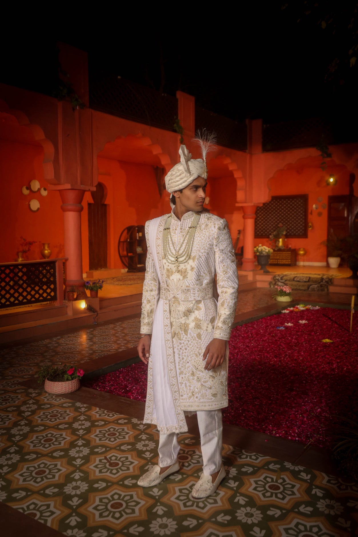 RADIANT WHITE EMBROIDERED SHERWANI SET