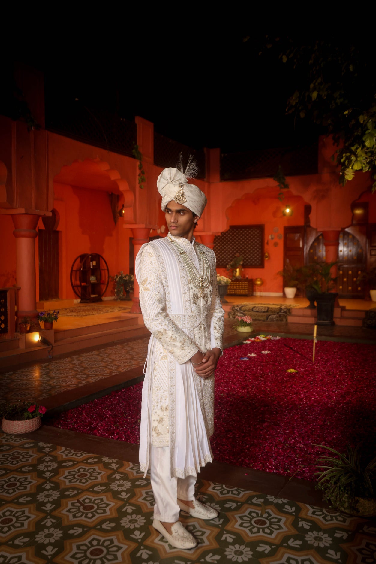 RADIANT WHITE EMBROIDERED SHERWANI SET