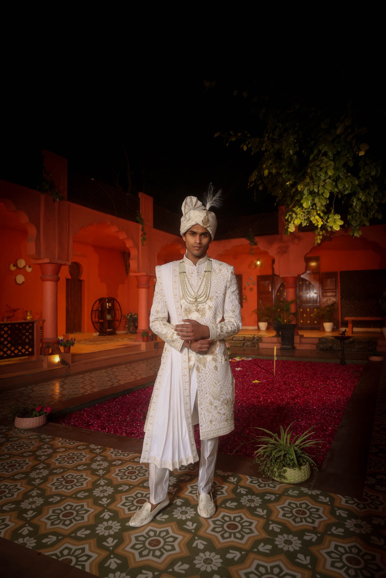 RADIANT WHITE EMBROIDERED SHERWANI SET