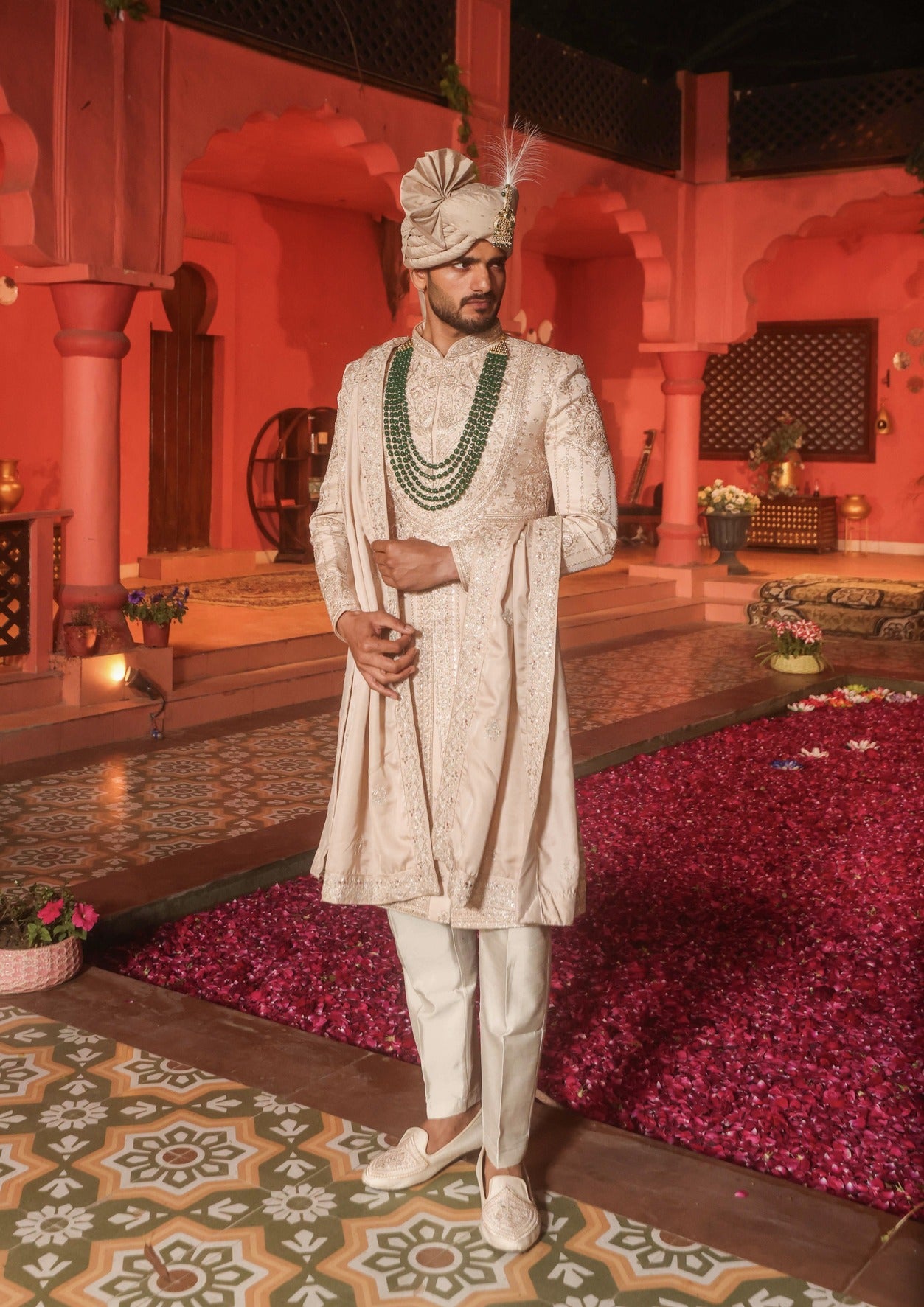 ROSE GOLD EMBROIDERED SHERWANI SET