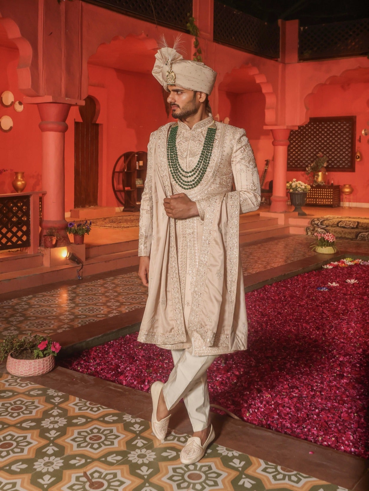 ROSE GOLD EMBROIDERED SHERWANI SET